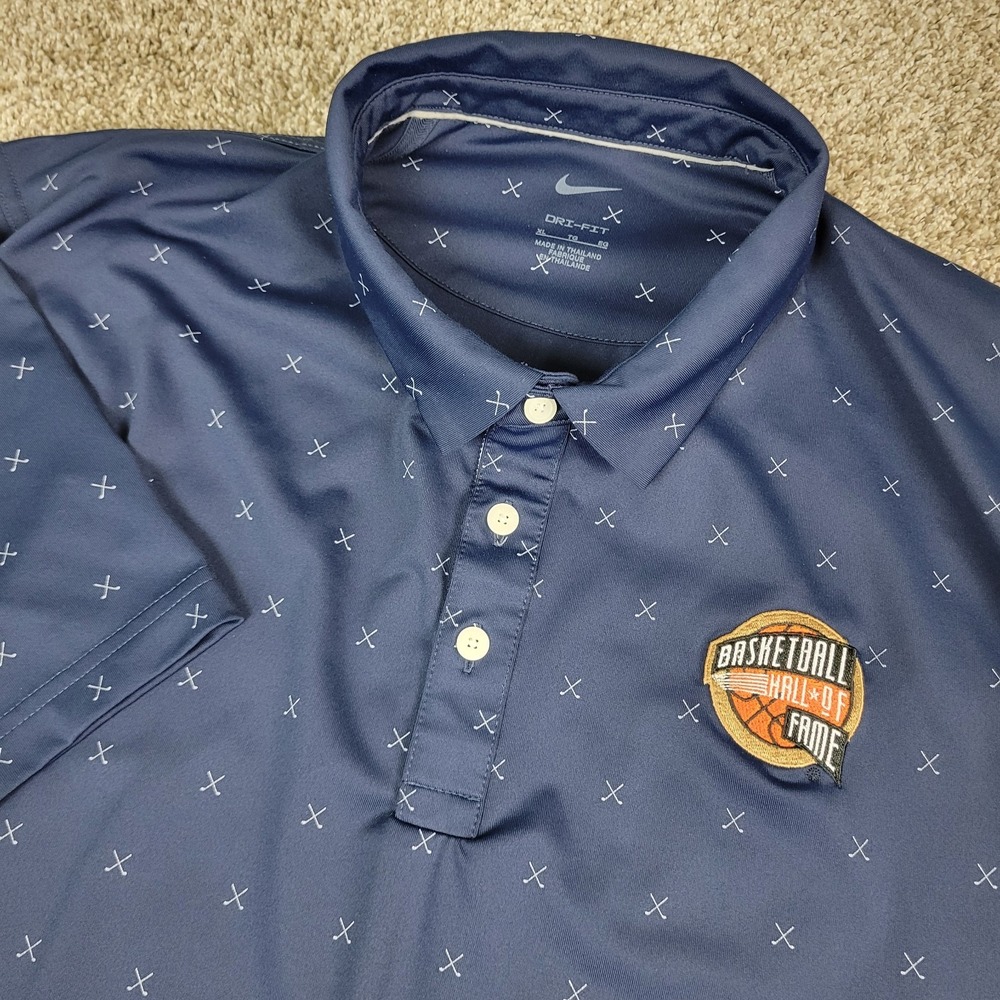 Nike Dri Fit Basketball Hall Of Fame Mens XL Navy Golf Clubs Performance Polo